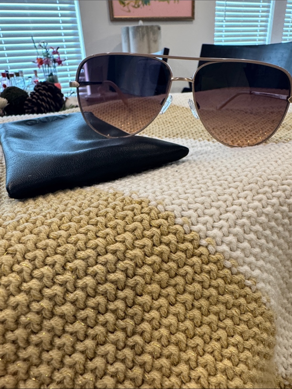Quay Australia Gold Frame Pink Gradient Aviator Sunglasses with Brown Tint